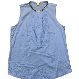 J. Crew Light Blue Sleeveless Blouse with Beaded Neckline